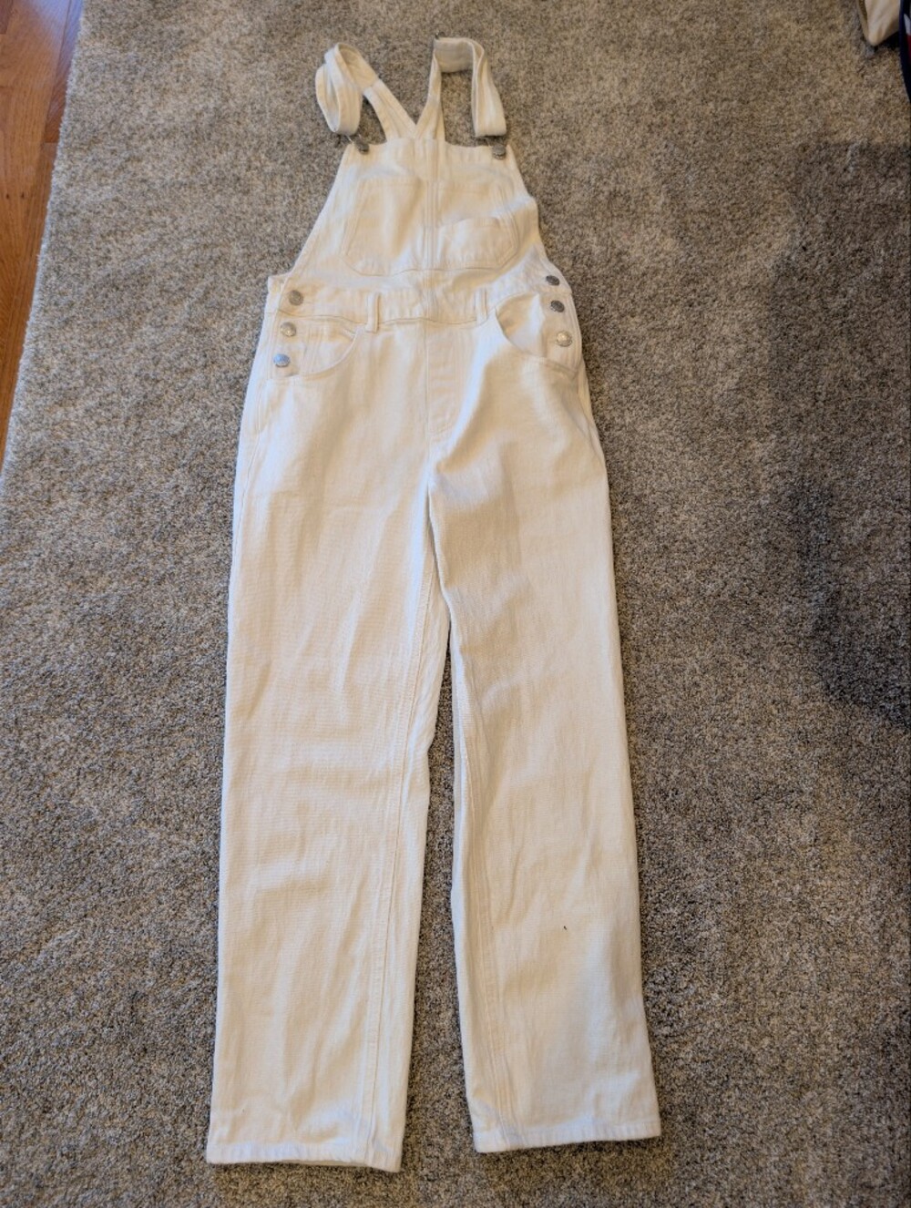 Quince Off-White Organic Cotton Denim Overalls Size XS